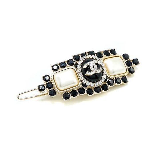 Rare! Chanel Barrette With Pearly Whites & Black Crystals - Picture 1 of 6